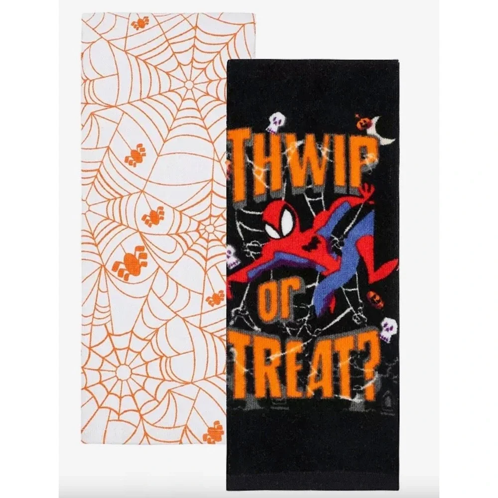 Marvel Spider-Man Halloween Kitchen Towels Set of 2 Thwip or Treat Black White